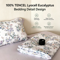 Parure de couette en lyocell d'eucalyptus tissé, motif végétal imprimé, moderne, écologique, 300 fils, garnissage en soie, toutes saisons