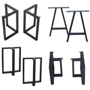 Patas de muebles de hierro negro de acero de 28 pulgadas personalizadas, marco de escritorio resistente, base de escritorio de oficina trapezoidal, patas de mesa de comedor de metal