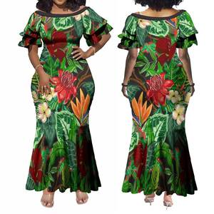 OEM Design Tapa Mélanésie personnalisé Dames élégantes Vêtements polynésiens à manches volantées à double épaisseur Robes pour femmes de grande taille 7XL - Product Image 4