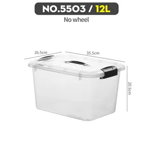 Бытовая многофункциональная прозрачная пластиковая коробка 12 л с крышкой и ручкой для хранения одежды