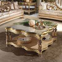 Table basse de style baroque, meubles de Foshan, table basse en bois sculptée à la main avec feuille d'or, meubles du Guangdong