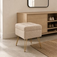 Tabouret de rangement avec coussin rectangulaire rembourré, couvercle amovible, meuble à quatre pieds pour chambre, salon, entrée