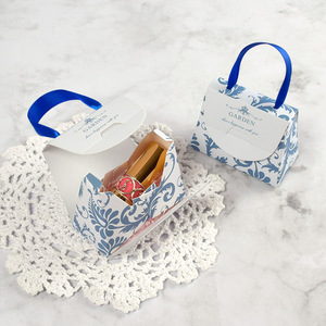 Hb Small Handbag <b>Gift</b> Box 8.5x4x6.5cm Paper Folding With Handle For Mini Lipstick Packaging Retro Blue Pink Polka Dot Design - Product Image 3