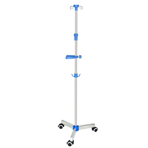 Stainless Steel IV Stand <b>Adjustable</b> Height 4 Castor Hospital Use Tripod Base - Product Image 1