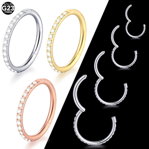Anneau segmenté articulé en titane de qualité <span class=keywords><strong>implant</strong></span>, type clicker, pour <span class=keywords><strong>piercing</strong></span> nez, septum, hélix et oreille, avec zircons cubiques pavés orientés vers l'extérieur - Product Image 6