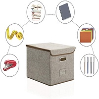 Boîtes de rangement avec Couvercle Lin Panier Pliable Cubes Organisateur Boîte À Conteneurs Tiroirs avec Couvercle- (12.6x12.6x12.6 pouces)