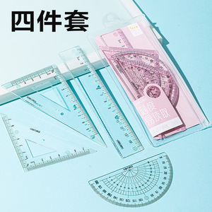 Juego de reglas para estudiantes Deli, 16 cm, plástico, 4 piezas, herramientas de matemáticas, regla transparente, transportador, escala, kit de dibujo técnico - Product Image 2