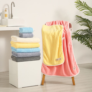 Serviette de bain en polaire corail 70x140cm, absorbante, couleur unie, pour usage domestique, ensemble de serviettes rectangulaires - Product Image 2