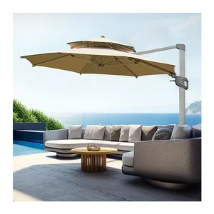 AJUNION Luxury Commercial Outdoor Umbrella Round 2-Tier Cantilever Umbrella Sun Canopy Garden Umbrella