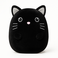 Peluche de chat noir en gros, oreiller en peluche de chat mignon kawaii, peluche de chat douce et mignonne, commandes en gros, logo personnalisé, OEM/ODM