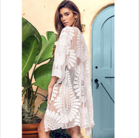 Soldes d'été : Robe de plage en maille de coton 100% avec dentelle, ouverture devant, robe longue, robe pour femmes