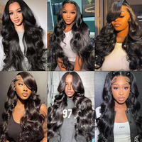 Wig Rambut Asli 13x6 Body Wave Lace Front, Wig Rambut Asli Pre Plucked dengan Lace Frontal Transparan untuk Wanita