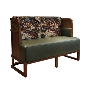 Cabina de restaurante comercial verde oscuro Retro XZY, juego de sofá de Banco medio redondo para 4-6 asientos para espacios de comedor temáticos occidentales asiáticos - Product Image 6