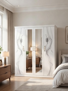 Armario Metálico LONGXI <span class=keywords><strong>de</strong></span> 4 Puertas Abatibles con Barra para Colgar Ropa, Diseño <span class=keywords><strong>de</strong></span> Armario para Almacenamiento en el Dormitorio - Product Image 3