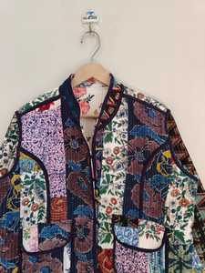 Chaqueta Bomber de Algodón con Parches Variados, Chaqueta Acolchada Hecha a Mano, Estilo Bohemio Étnico con Estampado Floral, Reversible, Ecológica para Mujer - Product Image 2