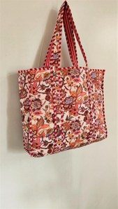 Bolso de Mano Acolchado de Algodón con Estampado Floral, Bolso de Hombro con Estampado Indio, Bolso de Compras y Viaje - Product Image 3