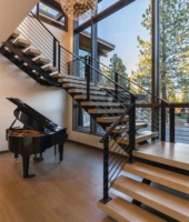 Escalier flottant droit à mono-tringle, sur mesure, de luxe, minimaliste, haut de gamme, pour intérieur, directement de l'usine