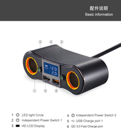 Adaptateur de chargeur de voiture répartiteur de prise 80W 3.1A 2 Ports USB Affichage LED Interrupteur de tension On Off Adaptateur allume-cigare Chargeur de voiture