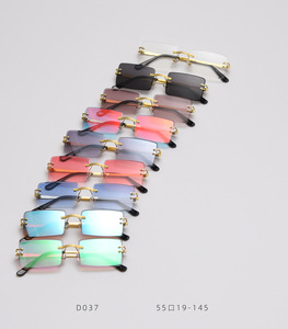 LMA D037 Gafas de Sol Rectangulares de Metal para Hombre, de Alta Calidad, con Lentes de Espejo Degradado Azul con Corte de Diamante UV400, Sin Montura para Mujer - Product Image 6