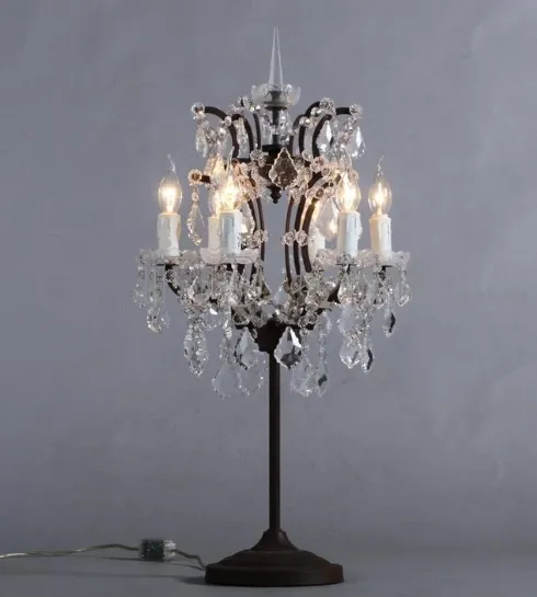 Lâmpada de mesa de cristal decorativa, lâmpada rústica antiga para mesas, casamentos, ferro forjado