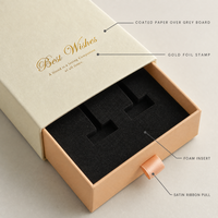 Boîte d'emballage de luxe pour bijoux avec tiroir, ruban de tirage, impression 'Meilleurs vœux', présentoir pour bagues et colliers, insert en velours, vente en gros, personnalisable