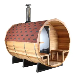 Manufacturer New Arrivals Outdoor Canadian Red Cedar 4-6 Persons Barrel Sauna With Fiber Glass Tile