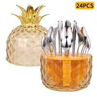 Offre Spéciale – Ensemble de Couverts Portables 24 Pièces en Acier Inoxydable Poli Miroir, Design Minimaliste Moderne, Motif Ananas