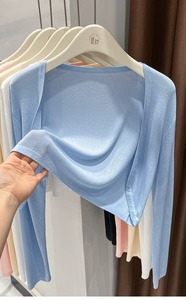 Women's Knitted Cardigan Outerwear, Light and Thin Long Sleeved Sunscreen Shawl, Sweet and Gentle Style <strong>Layered</strong> <strong>Top</strong> - Product Image 4
