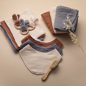 Bavoirs pour bébés 100% coton, 5 pièces, ensemble <span class=keywords><strong>de</strong></span> bavoirs pour bébés, anneaux <span class=keywords><strong>de</strong></span> <span class=keywords><strong>dentition</strong></span> en bois, douche pour enfants - Product Image 2