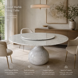 Natural <strong>White</strong> Black Marble <strong>Round</strong> <strong>Dining</strong> 6 Seater <strong>Table</strong> With Rotating <strong>Table</strong> Solid Water Drop Base for Home Hotel Villa - Product Image 1