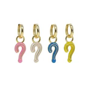 Fashion Creative Enamel Geometric Drop Jewelry CZ Personalized Question Mark Pendant Dangle Earrings