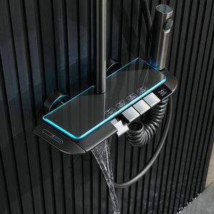 Set <span class=keywords><strong>Doccia</strong></span> da Bagno alla Moda con 4 Funzioni, Colore Grigio Canna di Fucile, Design Esposto con Indicatore di Temperatura e Luce LED - Product Image 1