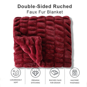 Manta de Piel Sintética a Buen <span class=keywords><strong>Precio</strong></span>, Doble Cara, Color <span class=keywords><strong>Vino</strong></span> Tinto, con Textura Arrugada, Extra Suave, para Decoración del Hogar - Product Image 2