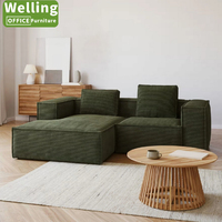 Canapé modulaire en blocs de tissu premium vert mousse, minimaliste moderne, en mousse haute densité, pour une combinaison libre et décontractée