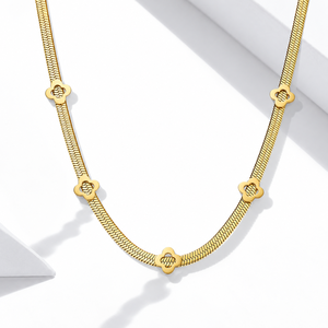 สร้อยคอห้าดอกไม้ สแตนเลสสตีล ชุบทอง 14K แบบสุญญากาศ สายโซ่แบนลายดอกไม้ - Product Image 1
