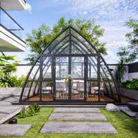 Véranda contemporaine en aluminium courbé sur mesure avec double vitrage trempé et couleur personnalisée pour usage extérieur dans le jardin