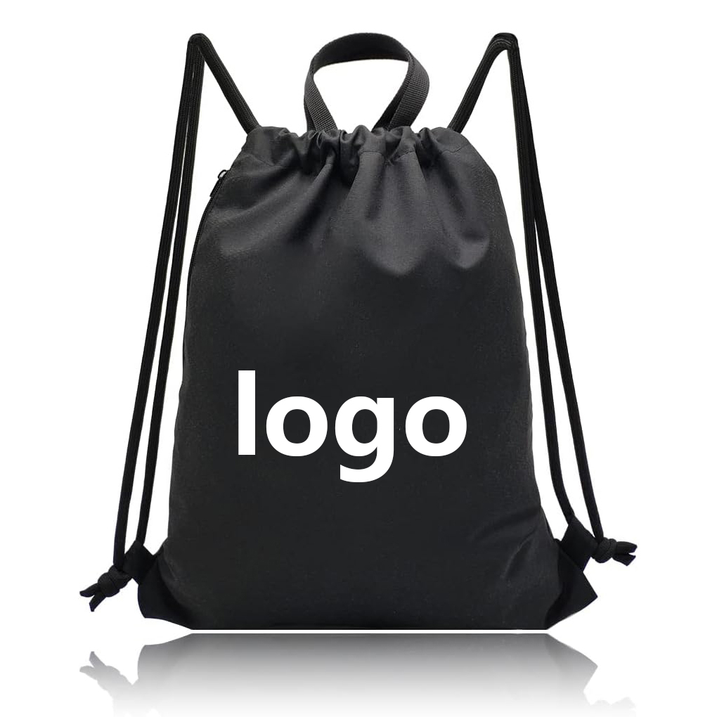 Logotipo personalizado Gimnasio Viajes al aire libre Deportes Hombres Mujeres Impermeable Cremallera lateral Bolsillo Bolsa grande con cordón