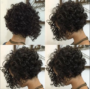 Perruque synthétique courte bouclée noire et bordeaux pas chère pour <span class=keywords><strong>femme</strong></span>, <span class=keywords><strong>coupe</strong></span> pixie, sans colle, avec raie latérale - Product Image 2