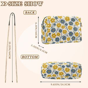 Yellow Floral Print Custom Leather <b>Crossbody</b> <b>Bag</b> for Women Chain Purse Shoulder Handbag with Chain Strap for <b>Summer</b> Beach - Product Image 3