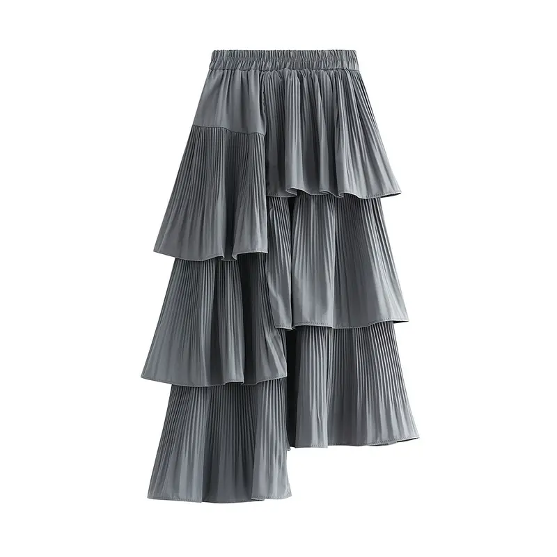 ミッドレングスフランジ不規則スカートプリーツ最大ティアード女性スカートジプシーファンシースカート