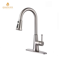 Robinet de cuisine classique à bec haut, monotrou, monocommande, en acier inoxydable nickel brossé, avec douchette extractible