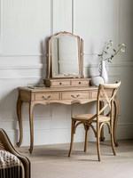 Ensemble coiffeuse et tabouret de maquillage en chêne massif sculpté style français, miroir de maquillage, bureau vintage français pour chambres à coucher de petite taille