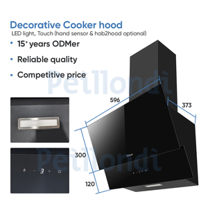 <span class=keywords><strong>Hotte</strong></span> de cuisine <span class=keywords><strong>inclinée</strong></span> décorative 60 cm en verre noir avec éclairage LED tactile et faible niveau sonore - Product Image 2