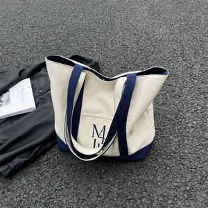 Bolso bandolera de lona Vintage de dos tonos para mujer, bolso de compras de lona de algodón, bolso de mano de lona bordado con monograma, bolso de playa - Product Image 3