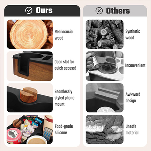 Support de canapé en bois d'acacia avec insert en silicone de qualité alimentaire pour soirées cinéma, boîte à collation pour canapé avec porte-gobelet et support de téléphone - Product Image 6