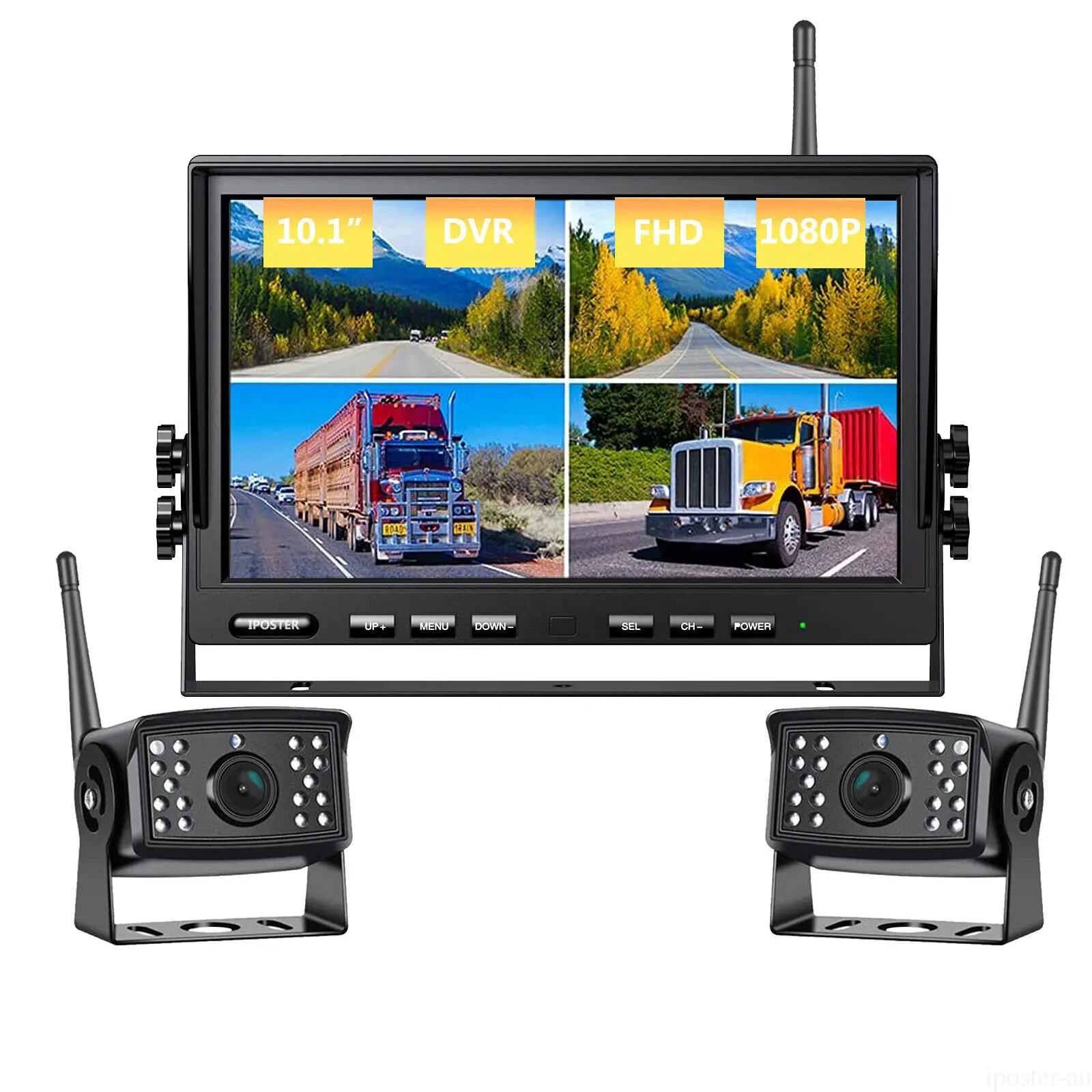 IPoster Hot-Selling für LKW Van 10.1in drahtloser Quad-Split-Loop-Aufnahme mit 1080P Wifi Backup Reverse Camera Monitor Kit
