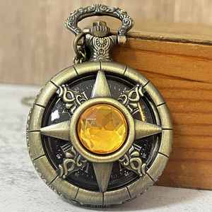 انخفاض موك البرونزية الرجعية الكوارتز ساعات الجيب للرجال النساء خمر حجر نجوم ساعة ساعة هدية الفاخرة الفولاذ المقاوم للصدأ سلسلة - Product Image 2