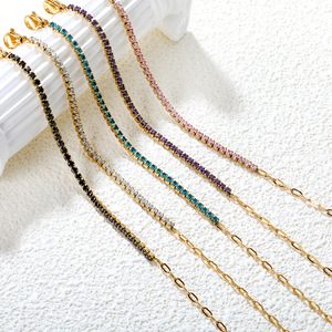 Pulsera de Cadena con Circonitas de Colores, Acero Inoxidable, Estilo Simple y Versátil, Joyería para Uso Diario de Mujer - Product Image 1