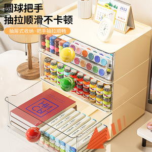 Desktop Organizer <b>Drawer</b> Style With Handles For Stationery Cosmetics <b>Storage</b> Rectangle Standing Type 8298-9 Cream Yellow - Product Image 3
