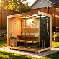 Cabine de douche électrique infrarouge avec sauna intégré, salle de douche vapeur humide intérieure combinant un sauna sec traditionnel en bois de pruche